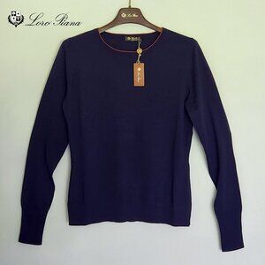 NWT Loro Piana Women's Navy Blue Crew Neck Wool Sweater Size 40 MSRP: $1925